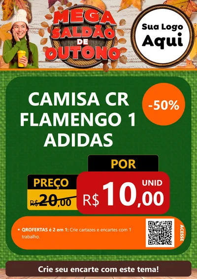 Modelo de Cartaz para Cartaz A4 Vertical com o tema Mega Saldão de Outono para Roupas e acessórios