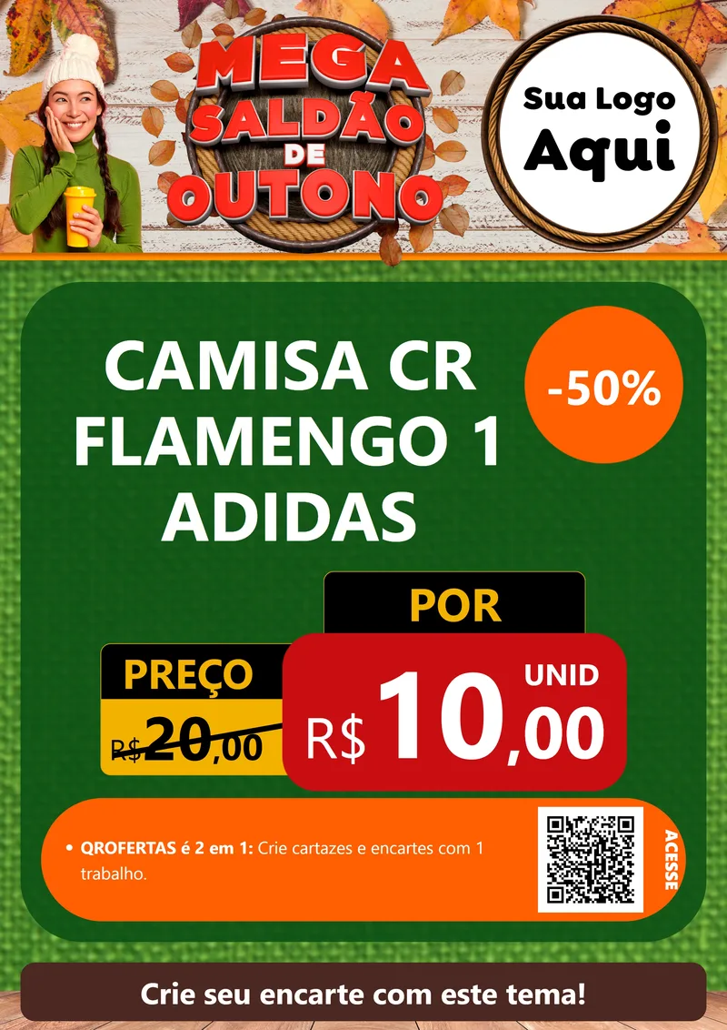 Modelo de Cartaz para Cartaz A4 Vertical com o tema Mega Saldão de Outono para Roupas e acessórios
