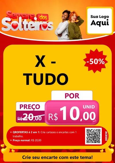 Modelo de Cartaz para Cartaz A4 Vertical com o tema Semana dos Solteiros para Hamburgueria