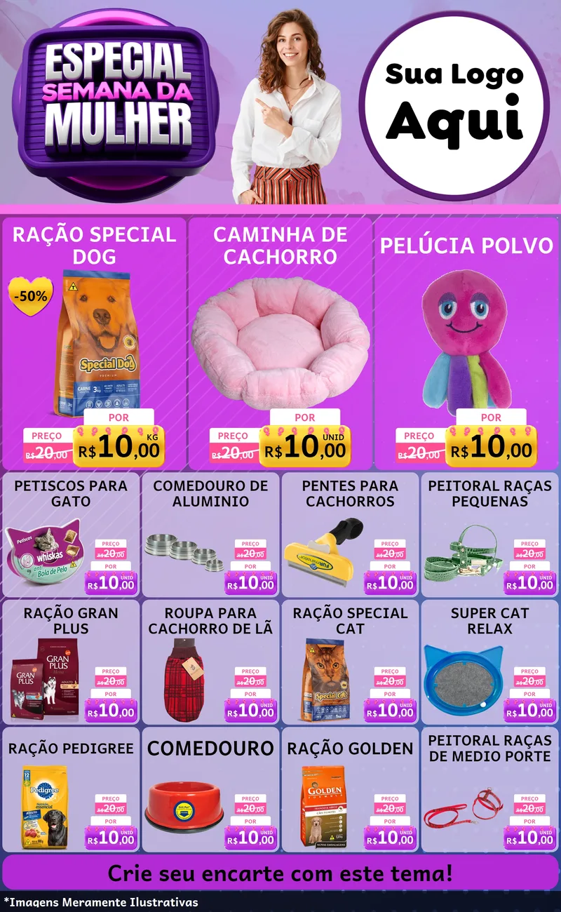 Modelo de Encarte para Encarte Grande com o tema Especial Semana da Mulher para Pet Shop