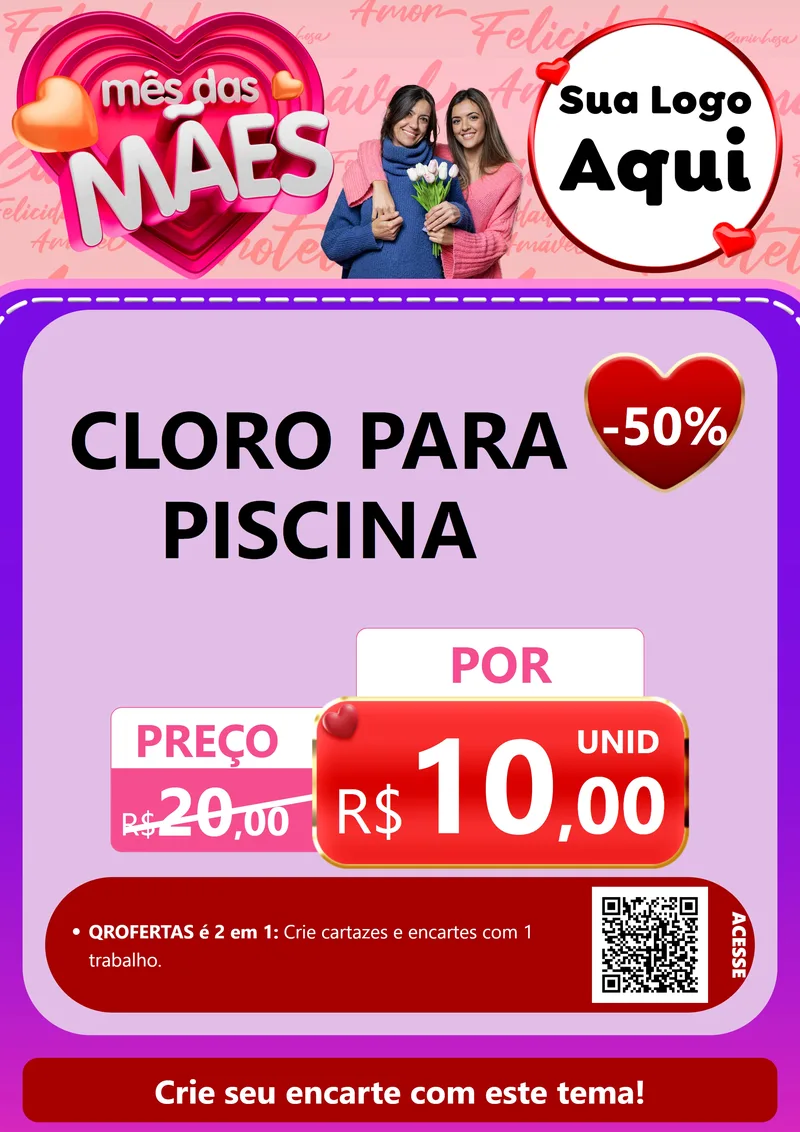 Modelo de Cartaz para Cartaz A4 Vertical com o tema Mês Das Mães para Produtos para Piscina