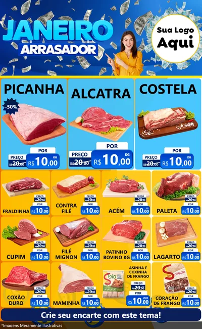 Modelo de Encarte para Encarte Grande com o tema Janeiro Arrasador para Açougue
