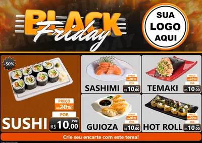 Modelo de Encarte para Encarte A4 Horizontal com o tema Black Friday para Comida japonesa