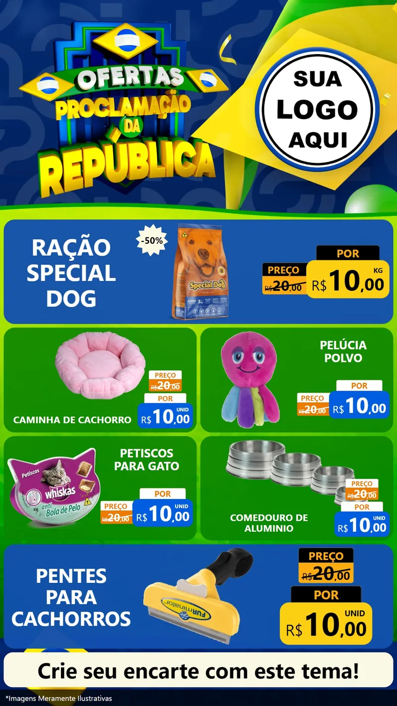 Modelo de TV para TV Vertical com o tema Ofertas Proclamação da República para Pet Shop