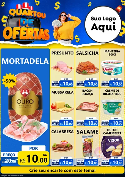 Modelo de Encarte para Encarte A4 Vertical com o tema Quartou de Ofertas para Frios e Laticínios