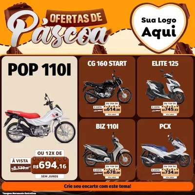 Modelo de Rede Social para Feed Facebook com o tema Ofertas de Páscoa para Concessionaria de Motos