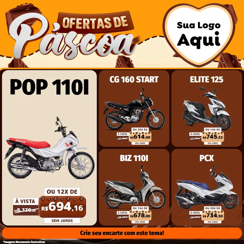 Modelo de Rede Social para Feed Facebook com o tema Ofertas de Páscoa para Concessionaria de Motos