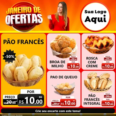 Modelo de Rede Social para Feed Facebook com o tema Janeiro de Ofertas para Padaria
