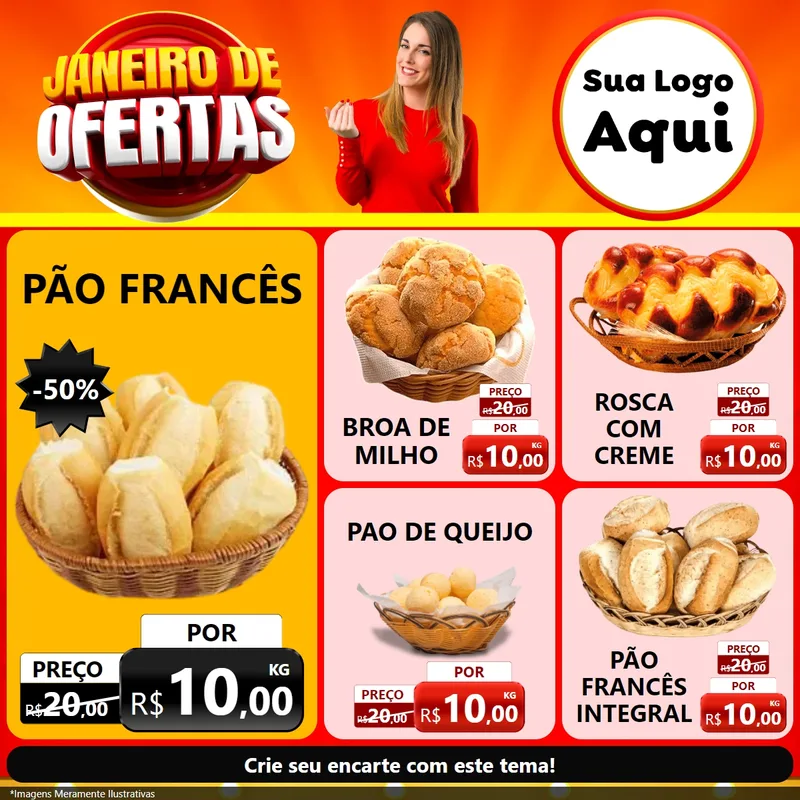 Modelo de Rede Social para Feed Facebook com o tema Janeiro de Ofertas para Padaria
