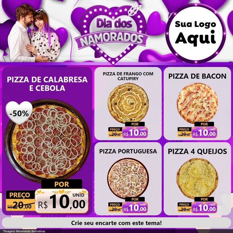 Modelo de Rede Social para Feed Facebook com o tema Dia dos Namorados para Pizzaria