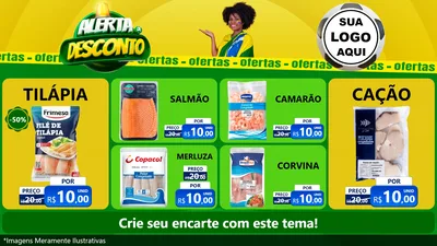 Modelo de TV para TV Horizontal com o tema Alerta de Desconto para Peixaria