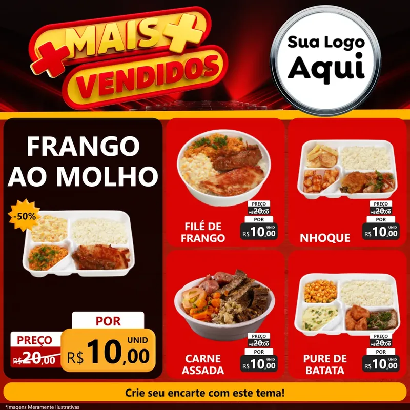 Modelo de Rede Social para Feed Facebook com o tema Mais Vendidos para Restaurante