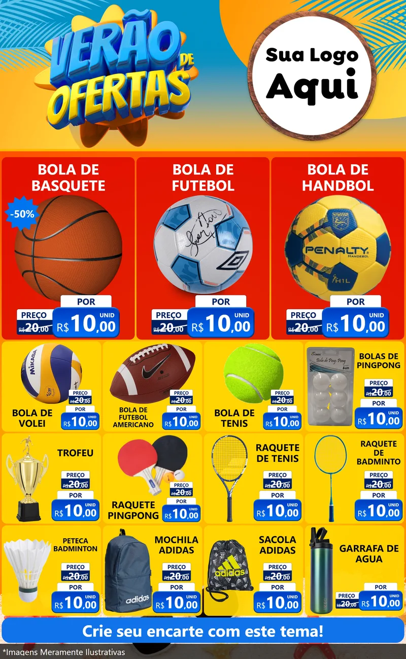 Modelo de Encarte para Encarte Grande com o tema Verão de Ofertas para Artigos Esportivos