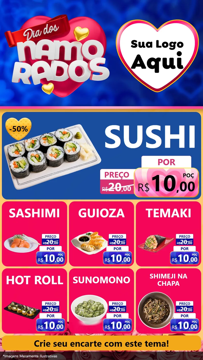 Modelo de Rede Social para Stories com o tema Dia dos namorados para Comida japonesa