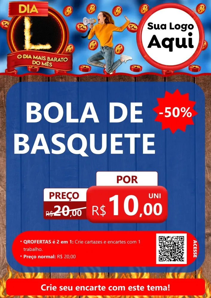 Modelo de Cartaz para Cartaz A4 Vertical com o tema Dia L - O Dia Mais Barato Do Mês para Artigos Esportivos
