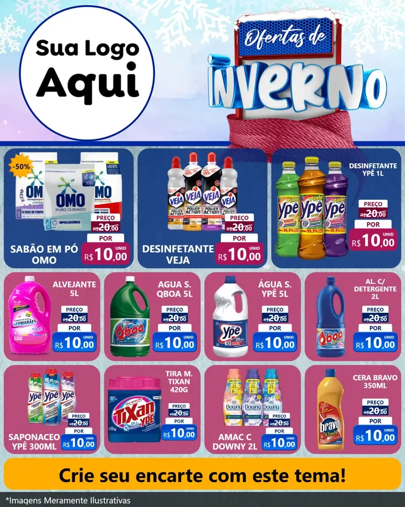 Modelo de Rede Social para Feed Instagram com o tema Ofertas de Inverno para Produtos de Limpeza