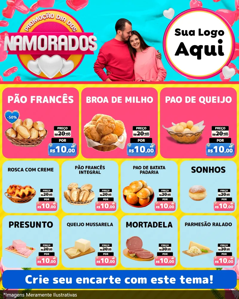 Modelo de Rede Social para Feed Instagram com o tema Promoção Dia dos Namorados para Padaria