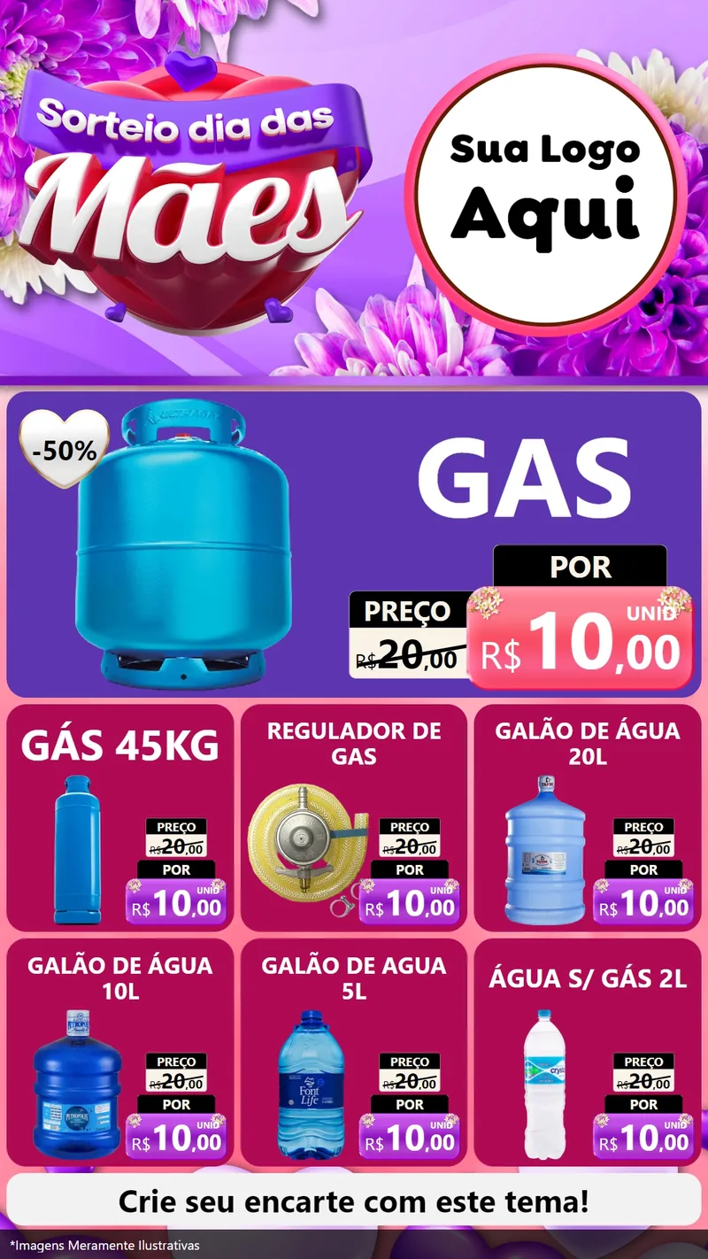 Modelo de Rede Social para Stories com o tema Sorteio Dia das Mães para Água e gás