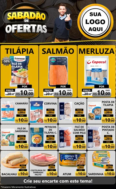 Modelo de Encarte para Encarte Grande com o tema Sabadão de Ofertas para Peixaria