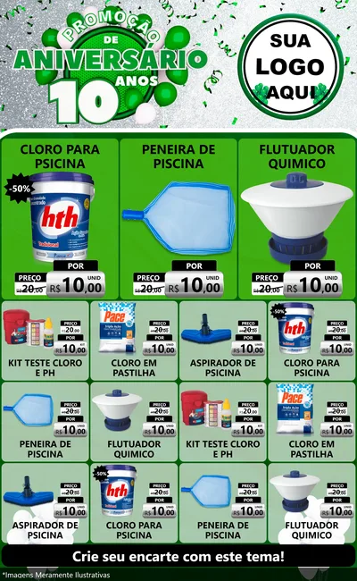 Modelo de Encarte para Encarte Grande com o tema Promoção de Aniversário - 10 Anos para Produtos para Piscina