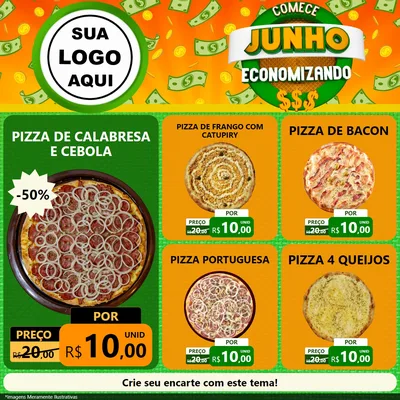 Modelo de Rede Social para Feed Facebook com o tema Comece Junho Economizando para Pizzaria