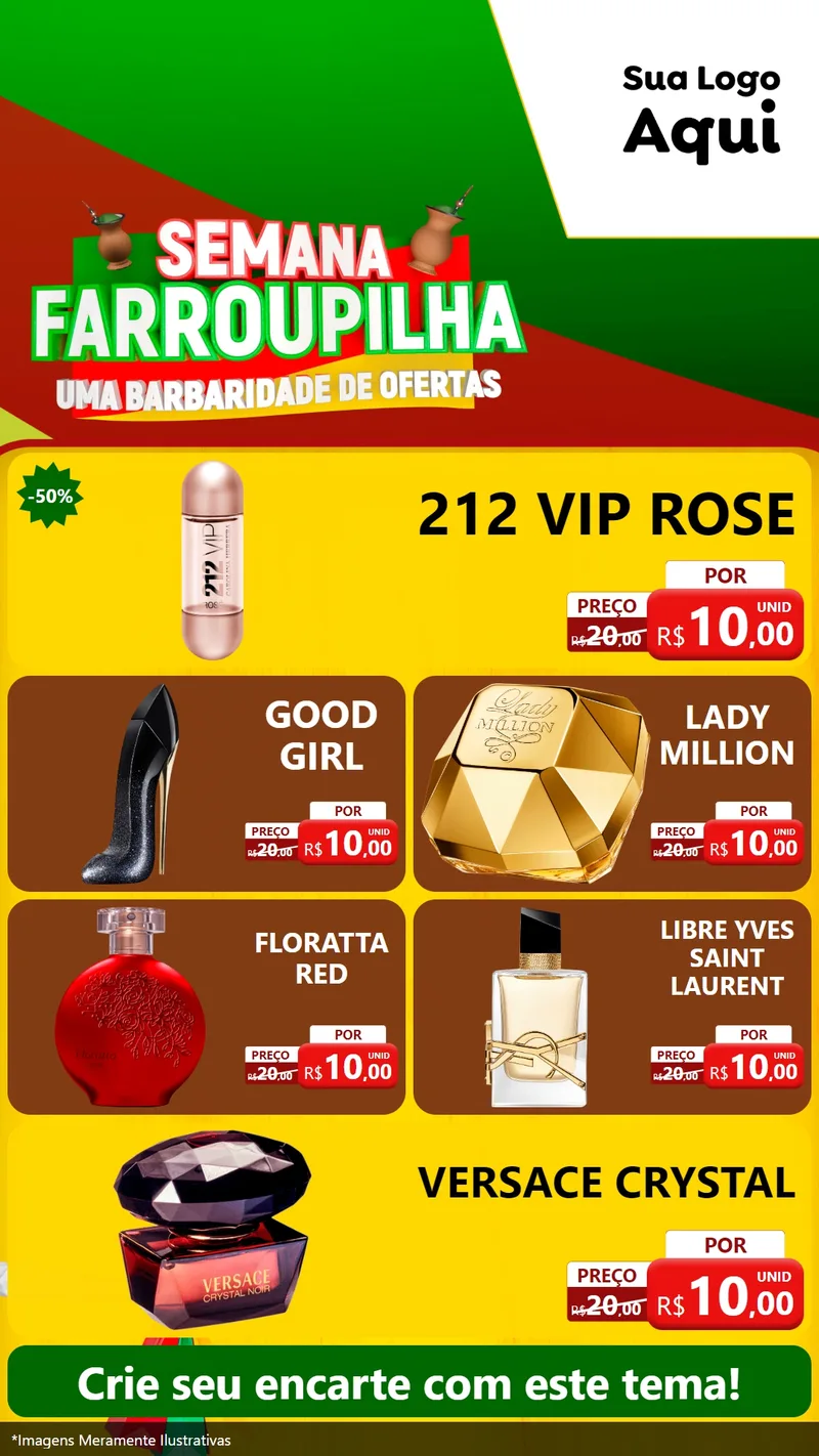 Modelo de TV para TV Vertical com o tema Semana Farroupilha - Uma Barbaridade de Ofertas para Perfumes