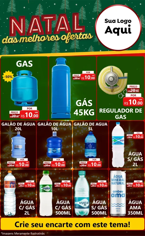 Modelo de Encarte para Encarte Grande com o tema Natal das Melhores Ofertas para Água e gás
