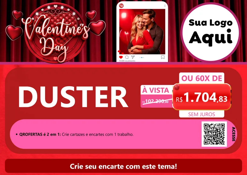 Modelo de Cartaz para Cartaz A4 Horizontal com o tema Valentine's Day para Concessionaria de Carros