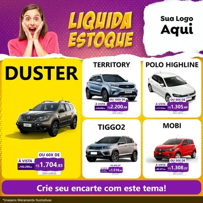 Modelo de Rede Social para Feed Facebook com o tema Liquida estoque para Concessionaria de Carros