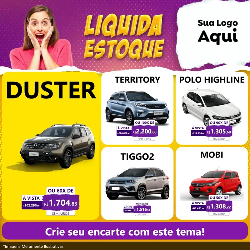 Modelo de Rede Social para Feed Facebook com o tema Liquida estoque para Concessionaria de Carros