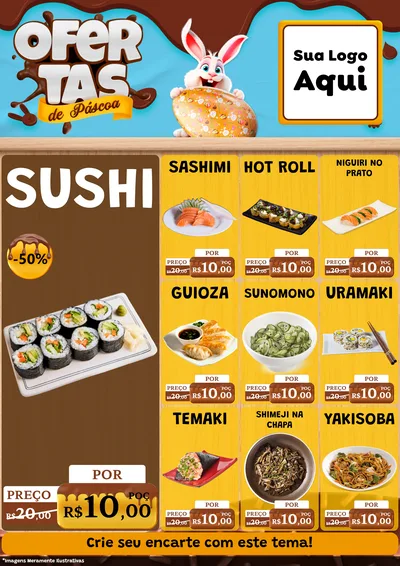 Modelo de Encarte para Encarte A4 Vertical com o tema Ofertas de Páscoa para Comida japonesa