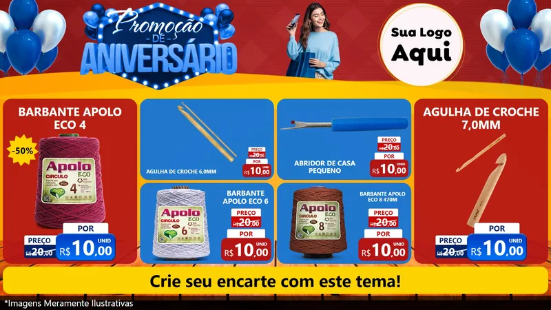Modelo de TV para TV Horizontal com o tema Promoção de Aniversário para Armarinho e Aviamentos