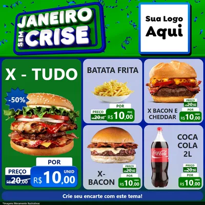 Modelo de Rede Social para Feed Facebook com o tema Janeiro Sem Crise para Hamburgueria