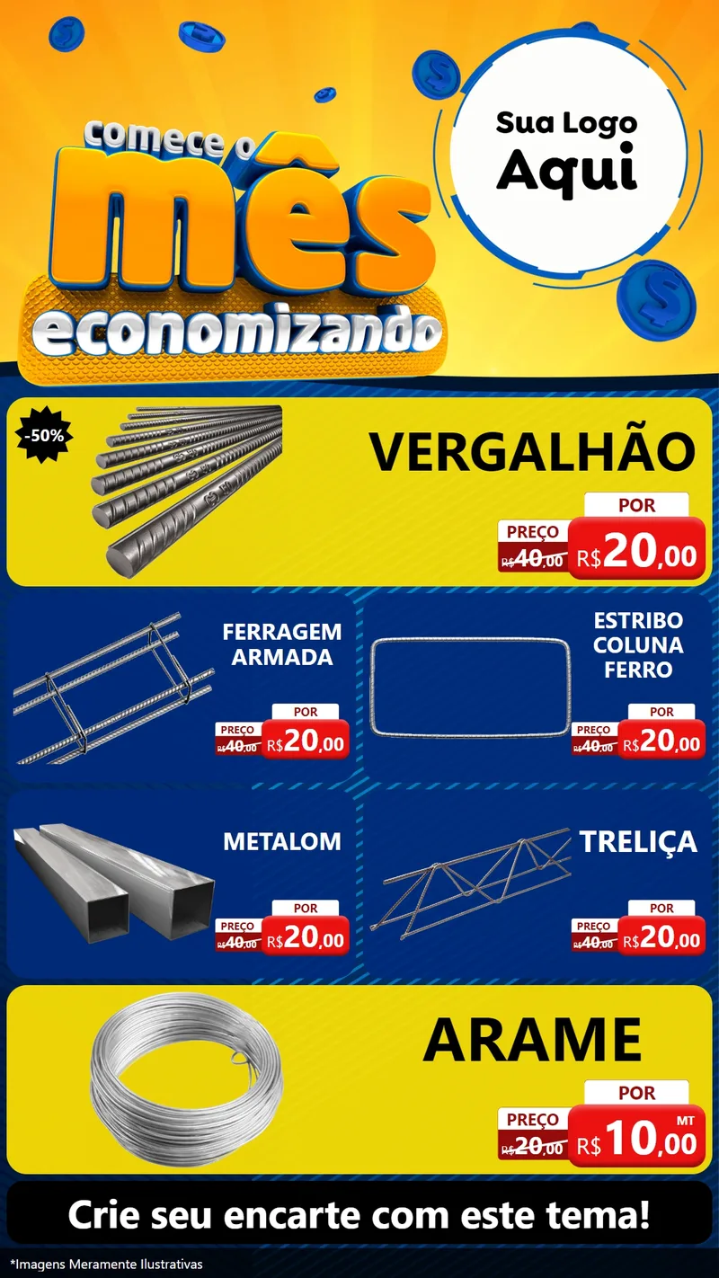 Modelo de TV para TV Vertical com o tema Comece O Mês Economizando para Ferragens