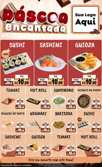 Modelo de Encarte para Encarte Grande com o tema Páscoa Encantada para Comida japonesa