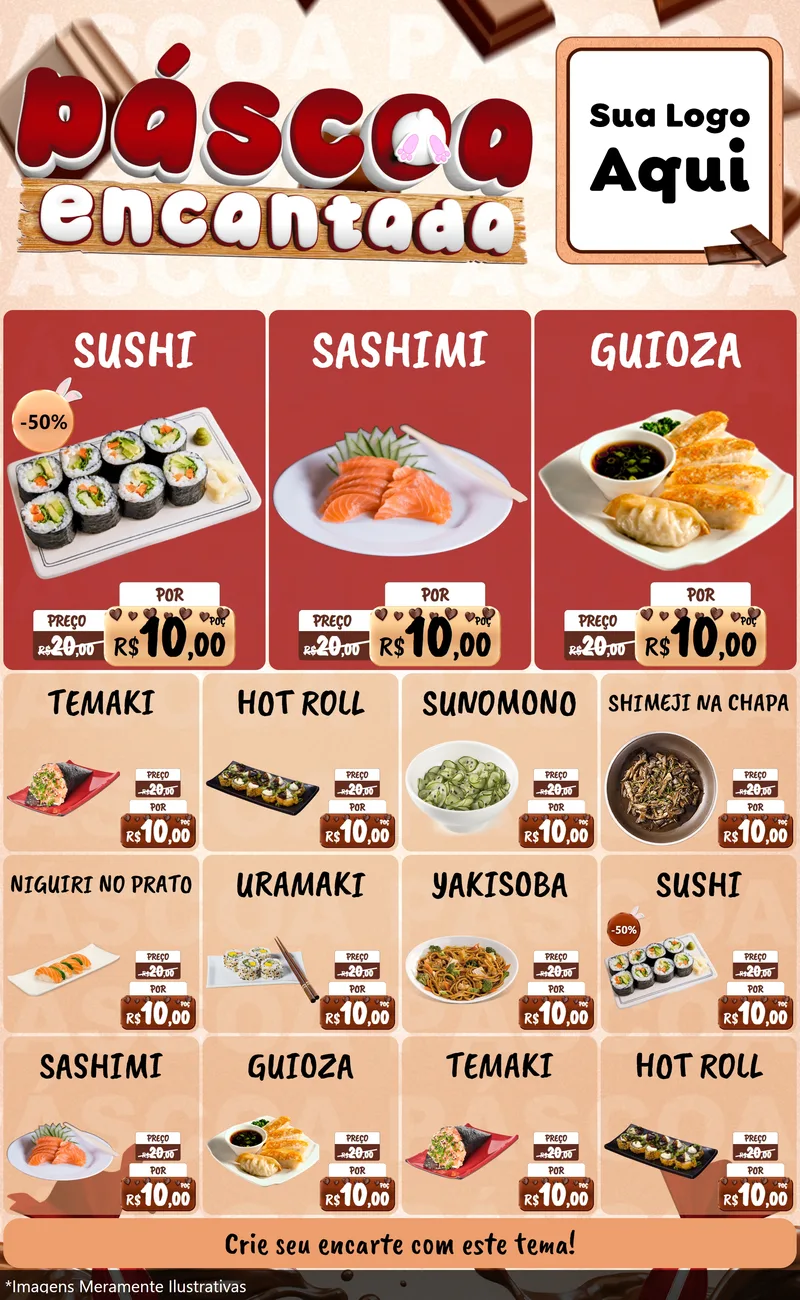 Modelo de Encarte para Encarte Grande com o tema Páscoa Encantada para Comida japonesa