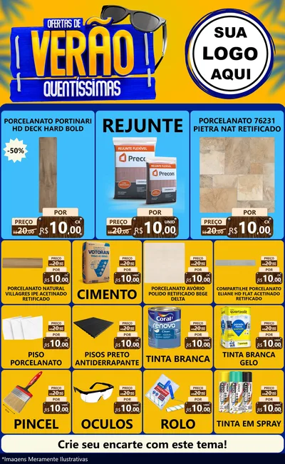 Modelo de Encarte para Encarte Grande com o tema Ofertas de Verão Quentíssimas para Pisos e revestimentos