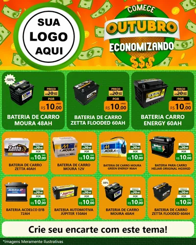 Modelo de Rede Social para Feed Instagram com o tema Comece Outubro Economizando para Baterias Elétricas