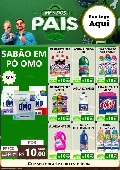Modelo de Encarte para Encarte A4 Vertical com o tema Mês dos Pais para Produtos de Limpeza
