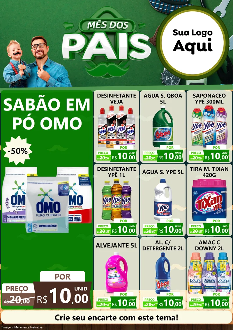 Modelo de Encarte para Encarte A4 Vertical com o tema Mês dos Pais para Produtos de Limpeza