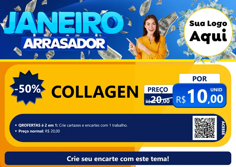 Modelo de Cartaz para Cartaz A4 Horizontal com o tema Janeiro Arrasador para Suplementos alimentares