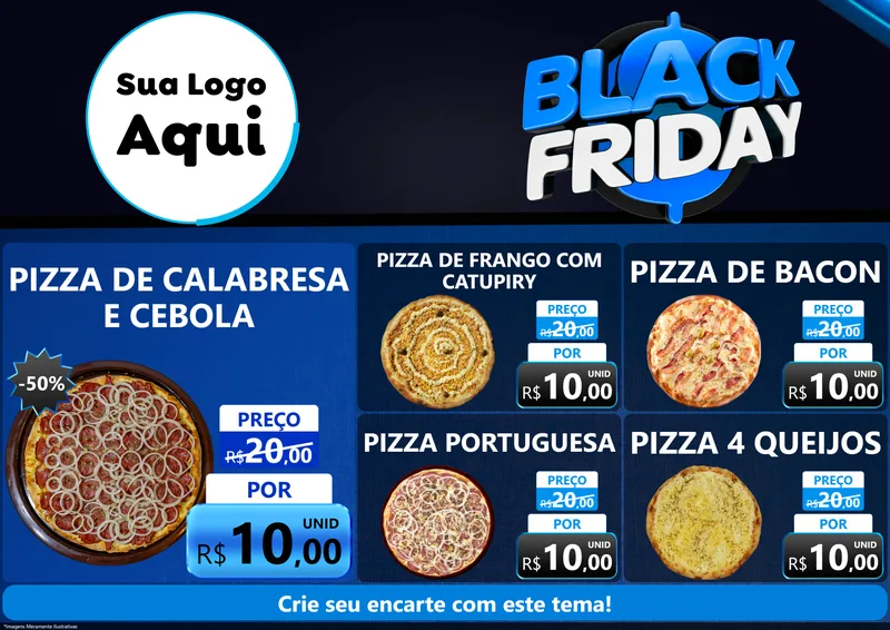 Modelo de Encarte para Encarte A4 Horizontal com o tema Black Friday para Pizzaria