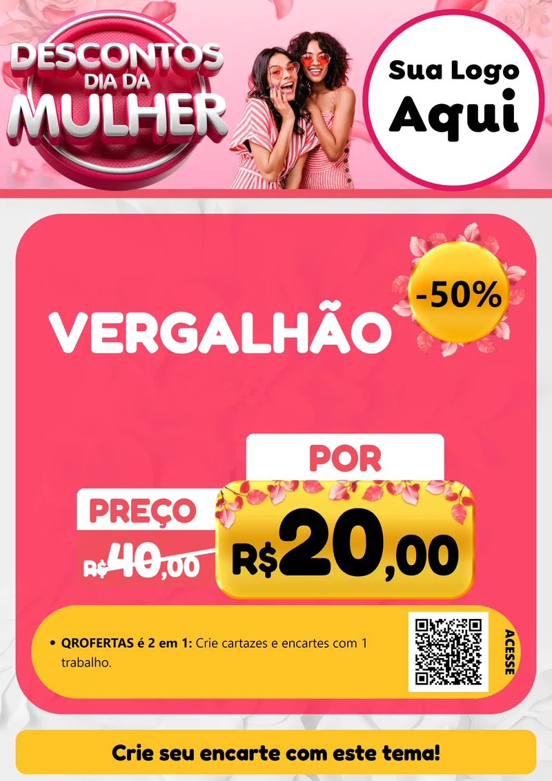 Modelo de Cartaz para Cartaz A4 Vertical com o tema Descontos Dia da Mulher para Ferragens