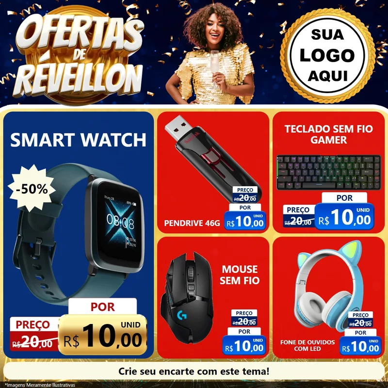 Modelo de Rede Social para Feed Facebook com o tema Ofertas de Réveillon para Informática