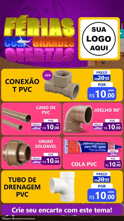 Modelo de TV para TV Vertical com o tema Férias com Grandes Ofertas para Tubos e conexões