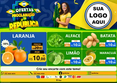 Modelo de Encarte para Encarte A4 Horizontal com o tema Ofertas Proclamação da República para Hortifrúti
