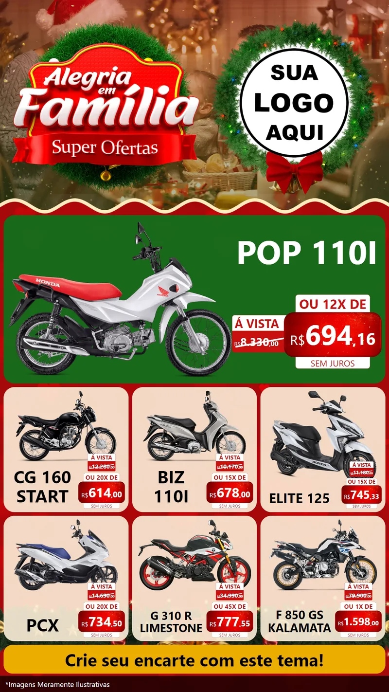 Modelo de Rede Social para Stories com o tema Alegria Em Família - Super Ofertas para Concessionaria de Motos
