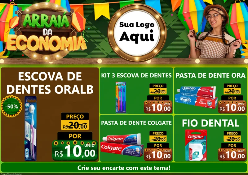 Modelo de Encarte para Encarte A4 Horizontal com o tema Arraiá de Economia para Higiene Pessoal