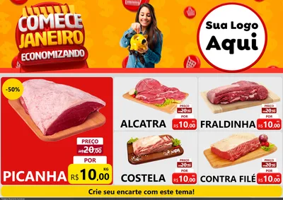 Modelo de Encarte para Encarte A4 Horizontal com o tema Comece Janeiro Economizando para Açougue