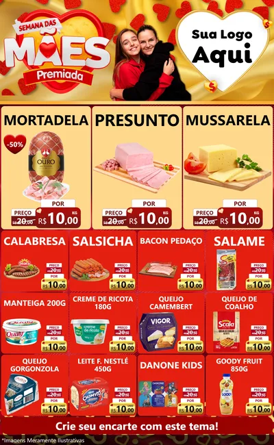 Modelo de Encarte para Encarte Grande com o tema Semana das Mães Premiada para Frios e Laticínios